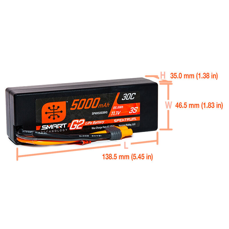 SPMX53S30H3 11.1V 5000mAh 3S 30C Smart G2 Hardcase LiPo Battery: IC3