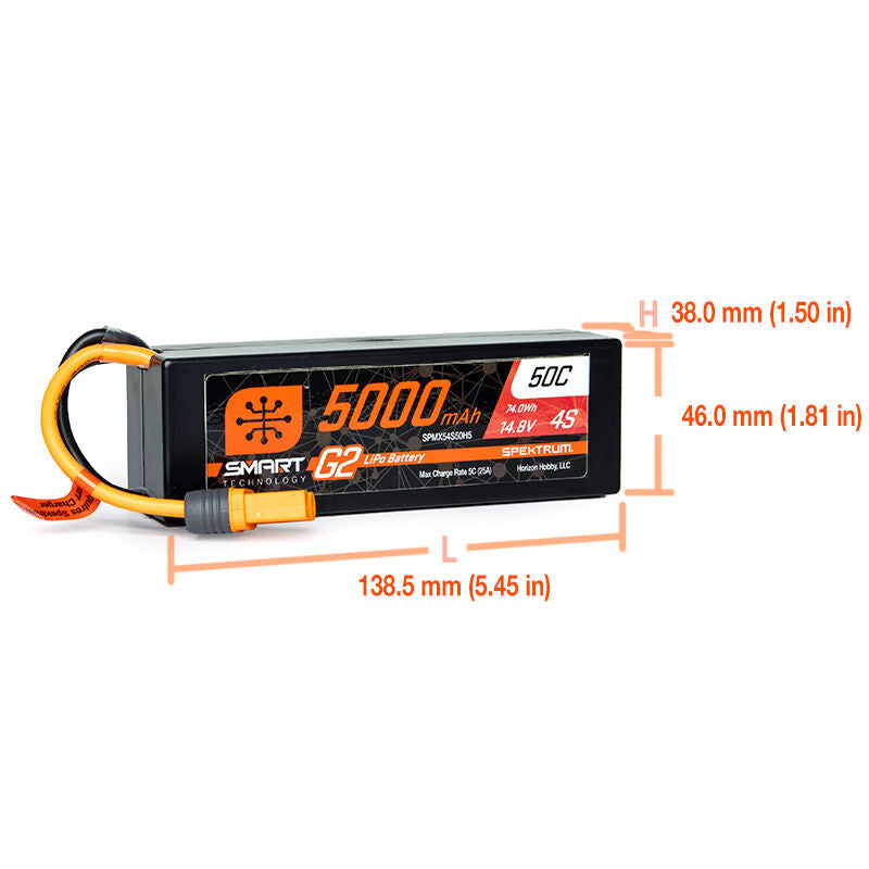 SPMX54S50H5 14.8V 5000mAh 4S 50C Smart G2 Hardcase LiPo Battery: IC5