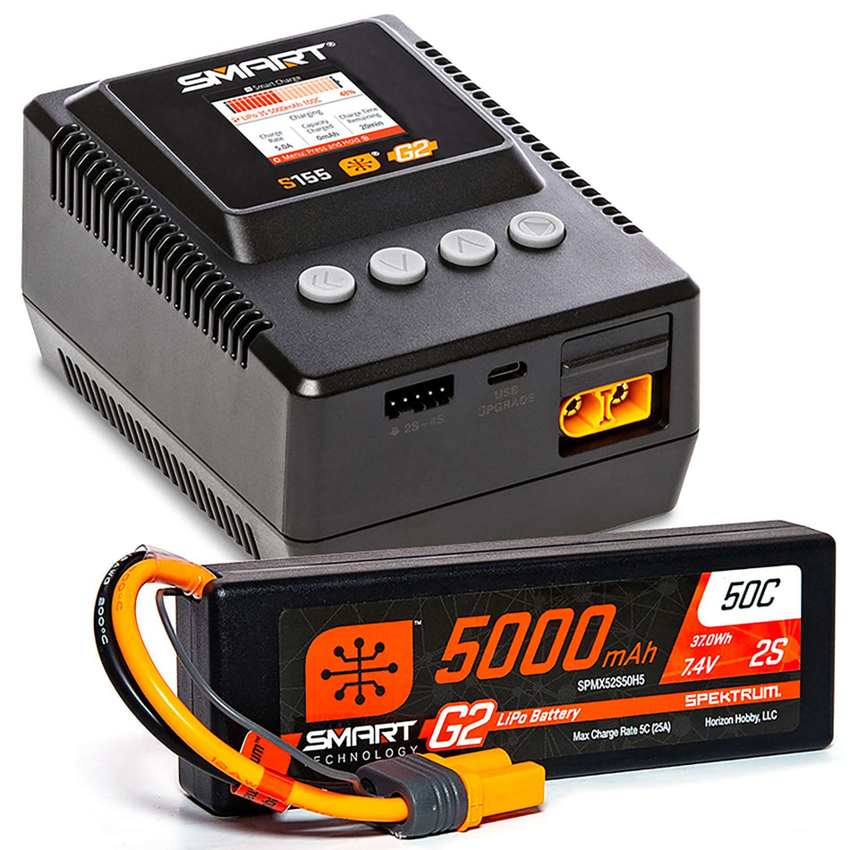 Spektrum SPMXPSS200 Smart Powerstage: 5000mAh 2S LiPo & S155 Charger