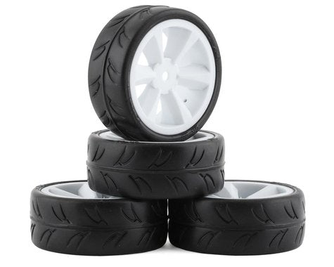 Gravity RC 12mm Hex USGT Pre-Mounted 1/10 GT Rubber Tires w/GT Wheel (White) (4)